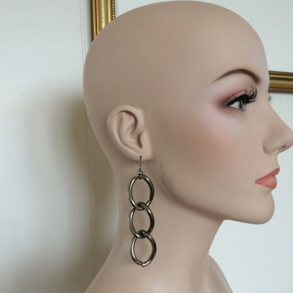Industrial Gunmetal Chain Earrings - Statement Earrings